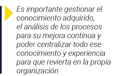  Es importante gestionar el conocimiento adquirido, el análisis de los procesos para su mejora continua y poder centr   