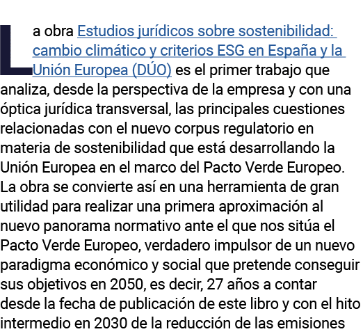 La obra Estudios jurídicos sobre sostenibilidad: cambio climático y criterios ESG en España y la Unión Europea (DÚO)    