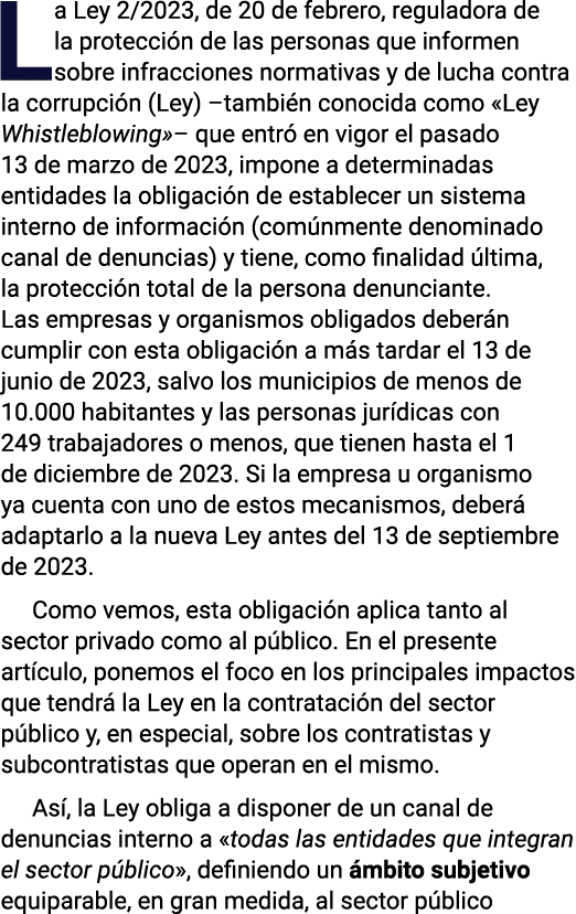 La Ley 2 2023, de 20 de febrero, reguladora de la protección de las personas que informen sobre infracciones normativ   