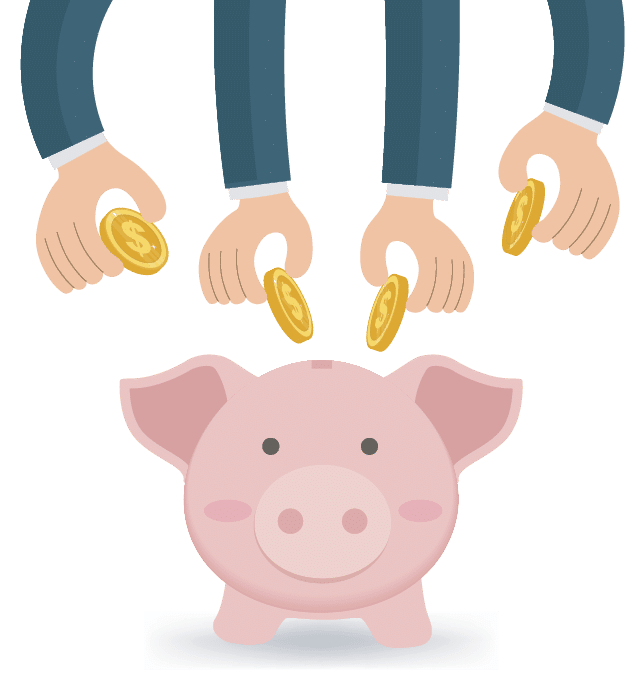 Business Hands Together Putting Money With Cute Piggy Bank