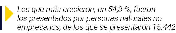  Los que más crecieron, un 54,3 %, fueron los presentados por personas naturales no empresarios, de los que se presen   
