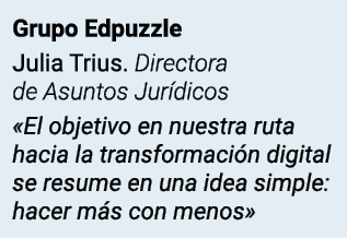 Grupo Edpuzzle Julia Trius  Directora de Asuntos Jurídicos  El objetivo en nuestra ruta hacia la transformación digit   