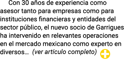 Con 30 años de experiencia como asesor tanto para empresas como para instituciones financieras y entidades del sector   