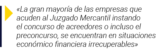   La gran mayoría de las empresas que acuden al Juzgado Mercantil instando el concurso de acreedores o incluso el pre   