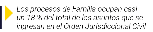  Los procesos de Familia ocupan casi un 18 % del total de los asuntos que se ingresan en el Orden Jurisdiccional Civil