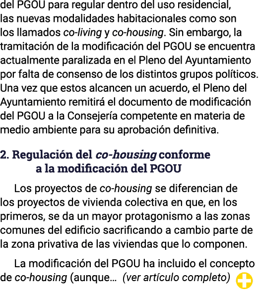 del PGOU para regular dentro del uso residencial, las nuevas modalidades habitacionales como son los llamados co-livi   