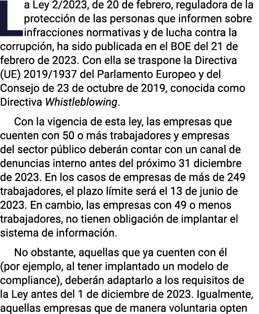 La Ley 2 2023, de 20 de febrero, reguladora de la protección de las personas que informen sobre infracciones normativ   