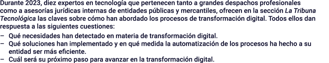 Durante 2023, diez expertos en tecnología que pertenecen tanto a grandes despachos profesionales como a asesorías jur   