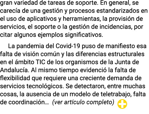 gran variedad de tareas de soporte  En general, se carecía de una gestión y procesos estandarizados en el uso de apli   