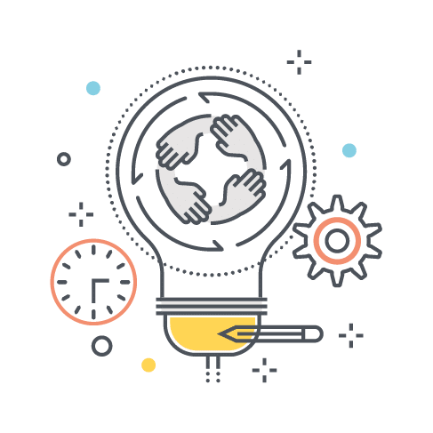 Light bulb and team work concept illustration, icon, background and graphics  The illustration is colorful, flat, vector, pixel perfect, suitable for web and print  It is linear stokes and fills 