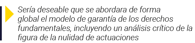  Sería deseable que se abordara de forma global el modelo de garantía de los derechos fundamentales, incluyendo un an   