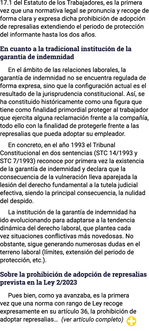 17 1 del Estatuto de los Trabajadores, es la primera vez que una normativa legal se pronuncia y recoge de forma clara   