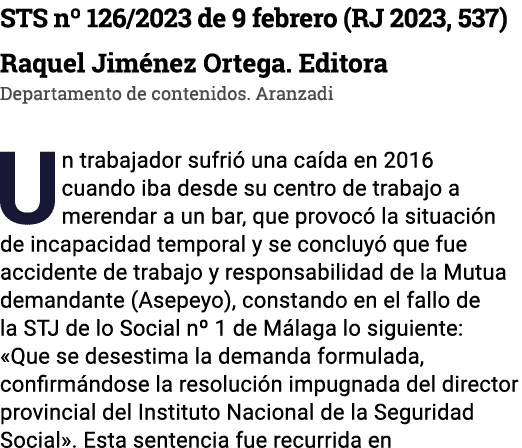 STS n  126 2023 de 9 febrero (RJ 2023, 537) Raquel Jiménez Ortega  Editora Departamento de contenidos  Aranzadi Un tr   