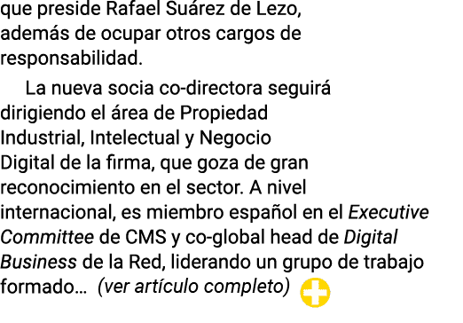 que preside Rafael Suárez de Lezo, además de ocupar otros cargos de responsabilidad  La nueva socia co-directora segu   