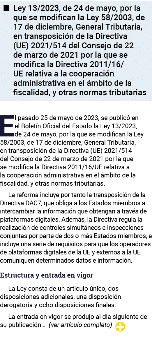   Ley 13 2023, de 24 de mayo, por la que se modifican la Ley 58 2003, de 17 de diciembre, General Tributaria, en tran   