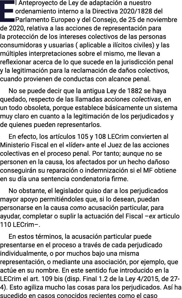 El Anteproyecto de Ley de adaptación a nuestro ordenamiento interno a la Directiva 2020 1828 del Parlamento Europeo y   