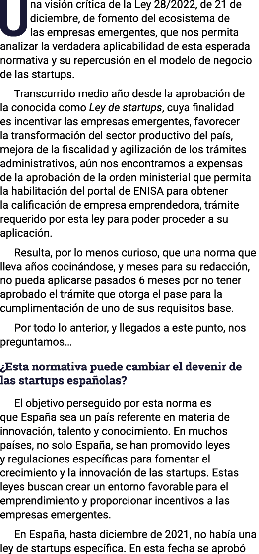 Una visión crítica de la Ley 28 2022, de 21 de diciembre, de fomento del ecosistema de las empresas emergentes, que n   