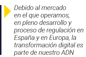  Debido al mercado en el que operamos, en pleno desarrollo y proceso de regulación en España y en Europa, la transfor   