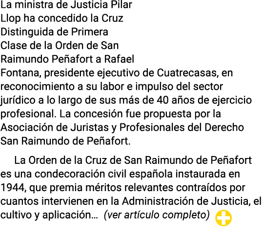 La ministra de Justicia Pilar Llop ha concedido la Cruz Distinguida de Primera Clase de la Orden de San Raimundo Peña   