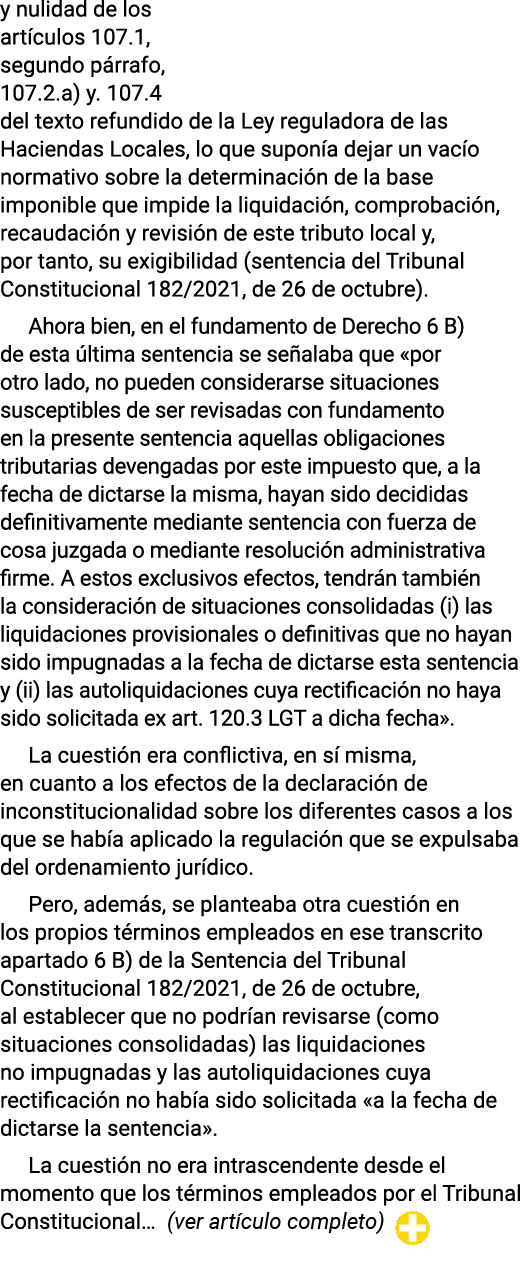 y nulidad de los artículos 107 1, segundo párrafo, 107 2 a) y  107 4 del texto refundido de la Ley reguladora de las    