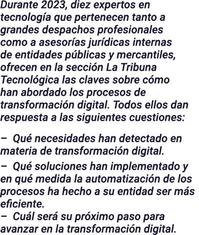 Durante 2023, diez expertos en tecnología que pertenecen tanto a grandes despachos profesionales como a asesorías jur   