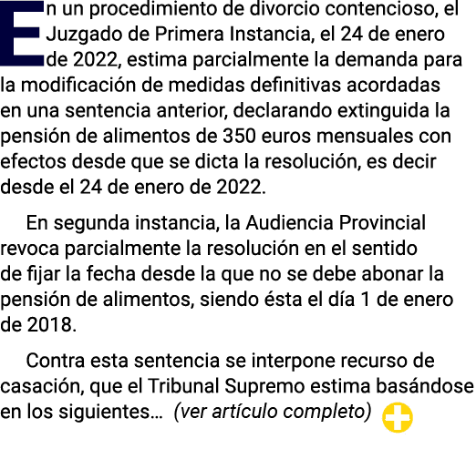 En un procedimiento de divorcio contencioso, el Juzgado de Primera Instancia, el 24 de enero de 2022, estima parcialm   