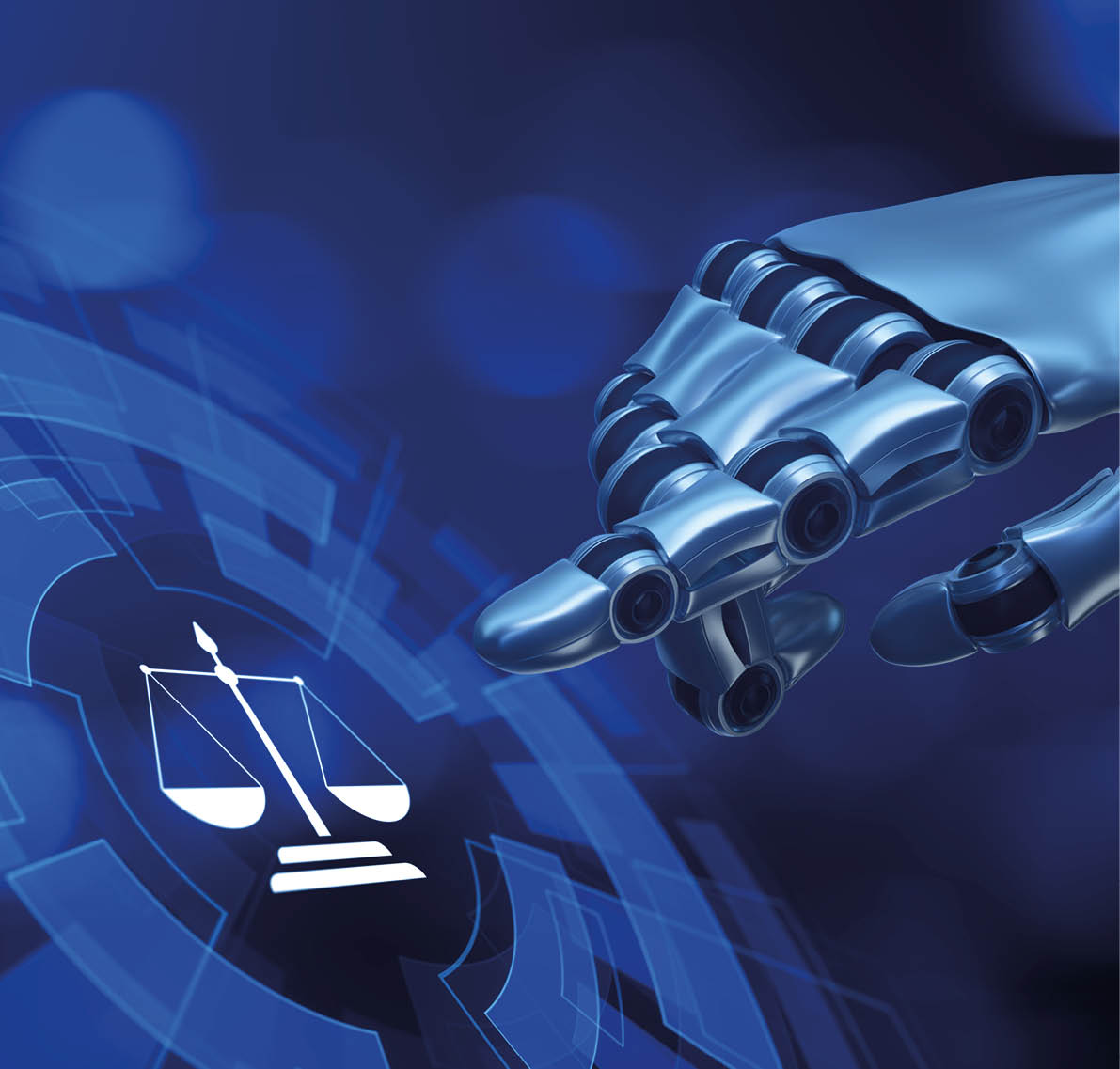 Labor law cyber compliance advocacy business concept  Robot hand Pressing button 3d render 