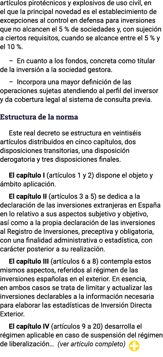 artículos pirotécnicos y explosivos de uso civil, en el que la principal novedad es el establecimiento de excepciones   