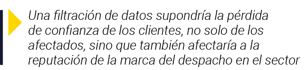  Una filtración de datos supondría la pérdida de confianza de los clientes, no solo de los afectados, sino que tambié   