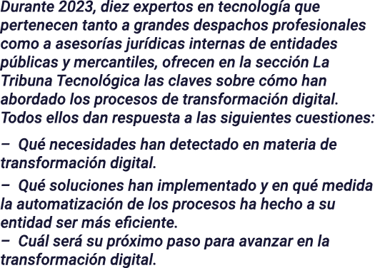 Durante 2023, diez expertos en tecnología que pertenecen tanto a grandes despachos profesionales como a asesorías jur   