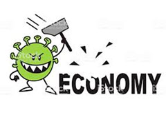 Dibujo de coronavirus rompiendo palabra economy