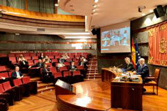 El Pleno del órgano de gobierno de los jueces aprueba el plan de choque del CGPJ para la reactivación tras el estado de alarma Imagen del Pleno extraordinario celebrado hoy en el salón de actos del CGPJ