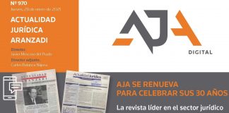 Actualidad Jurídica Aranzadi (AJA) celebra sus 30 años con una nueva imagen en formato digital y difusión en abierto Portada AJA 970