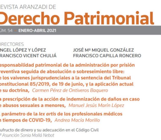 Ya se ha publicado el número 54 de ‘Revista Aranzadi de Derecho Patrimonial’ (Thomson Reuters)