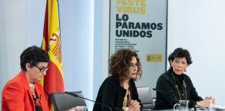 El Gobierno remite a las Cortes el Proyecto de Ley de Fiscalía Europea Arancha González Laya, Mª Jesús Montero e Isabel Celáa