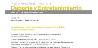 El número 72 de la Revista Aranzadi de Derecho de Deporte y Entretenimiento ya está en la calle