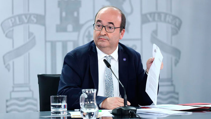 El ministro de Cultura y Deporte en funciones, Miquel Iceta, durante la rueda de prensa posterior al Consejo de Ministros