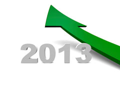 Año 2013 y flecha ascendente verde
