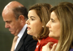 Luis de Guindos, Soraya Sáenz de Santamaría y Fátima Báñez