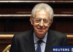 En la imagen del 17 de noviembre se puede ver a Monti durante su intervención ante el Senado en Roma