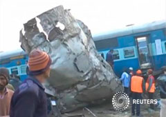 El tren siniestrado en Kanpur, Uttar Pradesh, en una imagen tomada de vídeo el 20 de noviembre de 2016