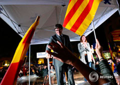 El presidente de la Generalitat, Carles Puigdemont, durante un acto de campaña en Girona el 18 de septiembre de 2017 El presidente de la Generalitat, Carles Puigdemont, durante un acto de campaña en Girona el 18 de septiembre de 2017