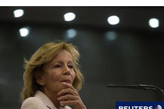 España insiste en la urgencia de aplicar los acuerdos de la UE Salgado durante una rueda de prensa en La Moncloa, en Madrid, el 3 de agosto de 2011.