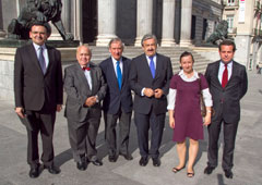de izquierda a derecha, Manuel Balado, Martí Mingarro, Ortiz Úrculo, Ayala, Elena Fuente y Luis Vericat.