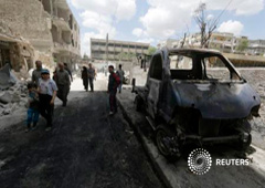 Una calle de Aleppo, Siria, tras un bombardeo el 14 de mayo de 2015