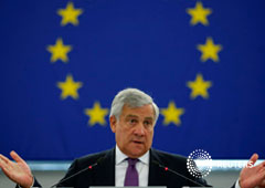 El presidente del Parlamento Europeo, Antonio Tajani, habla durante un debate sobre el estado de la Unión Europea en el Parlamento Europeo en Estrasburgo, Francia, el 12 de septiembre de 2018