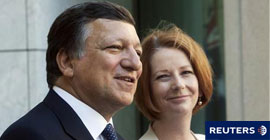 Barroso junto a la primera ministra australiana Julia Gillard