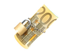 Billetes de euros con un candado