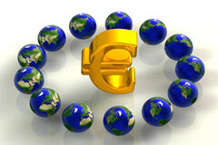 Luces y sombras del TTIP Símbolo del euro rodeado de bolas del mundo