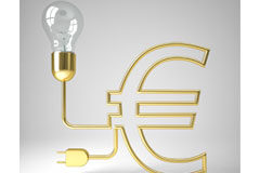 El Ministerio de Industria, Energía y Turismo prepara una norma que limite el precio de la luz para todo 2014 Símbolo del euro con una bombilla